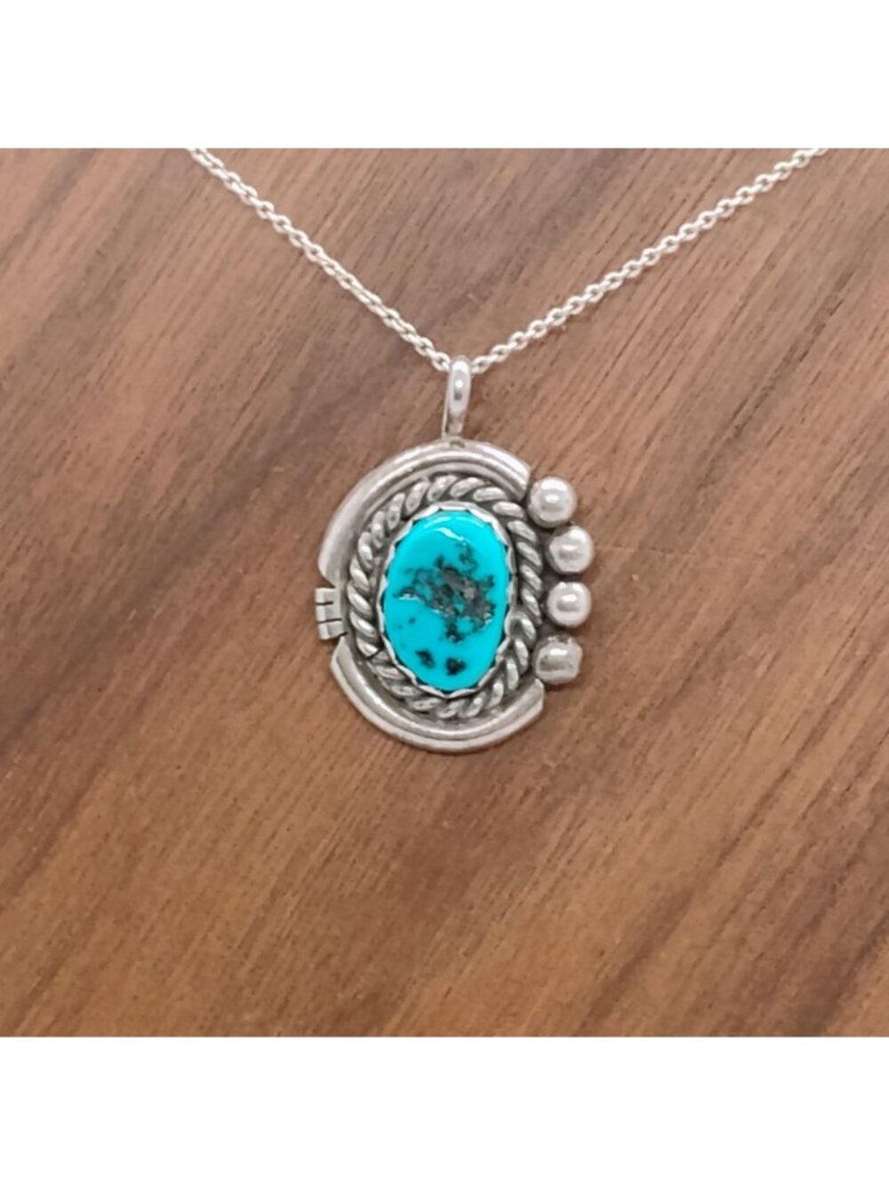 Navajo Signed Sterling Silver Rough Turquoise w/Silver Matrix Pendant on Chain - Picture 3 of 8